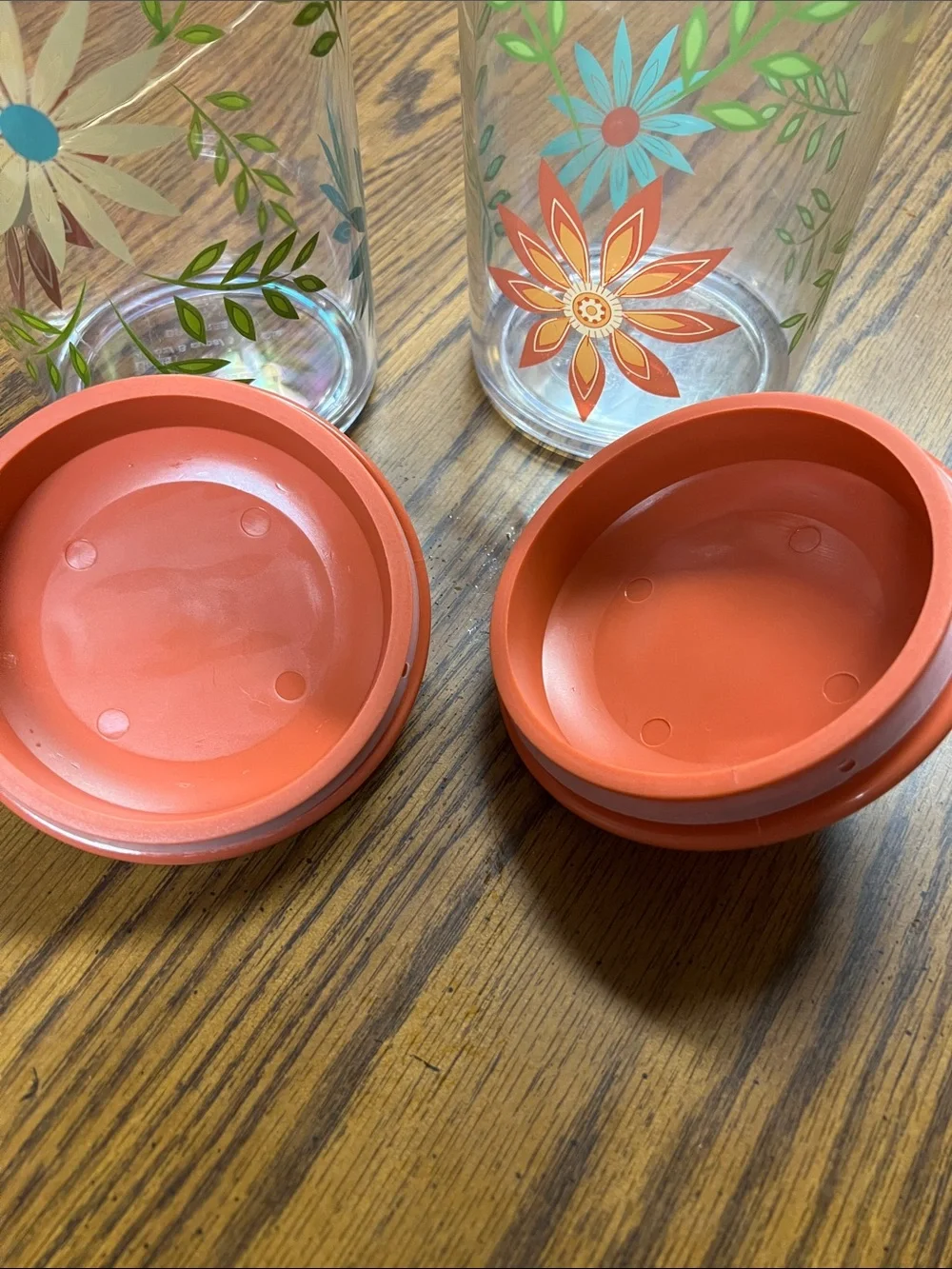 Corelle Retired Happy Days Canisters with Coral Lid